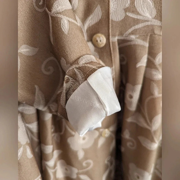 Cottagecore Dress- Mid-Century Style Collared Button Up Knee Length-Taupe floral - Picture 7 of 16